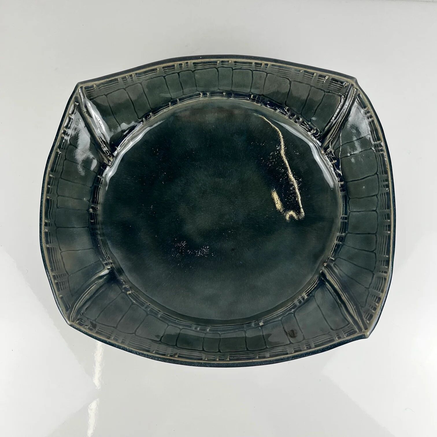 Glazed ceramic bowl in dark blue/green by Pierre Baey, 1960