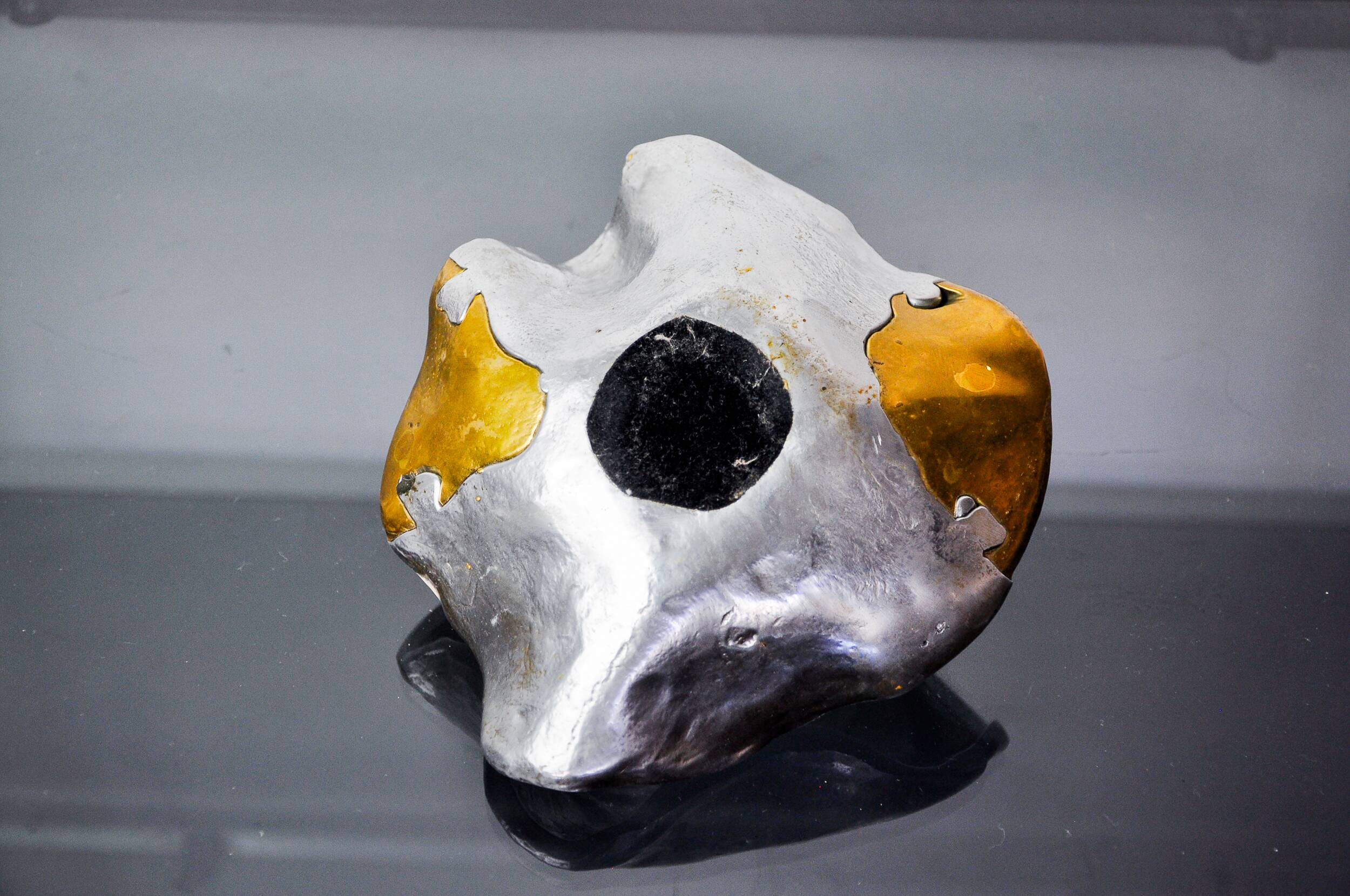 Brutalist pocket emptier by Art3, bronze and aluminum 1970, Spain