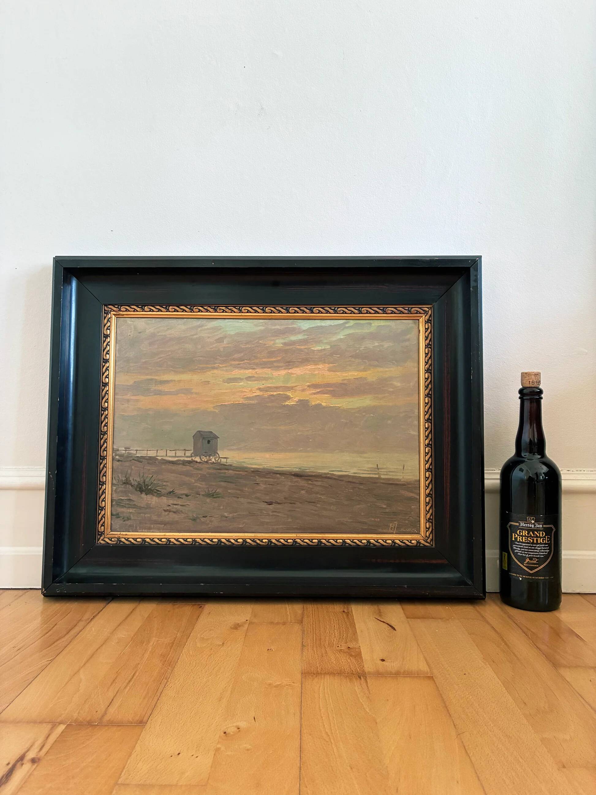 Vintage original seascape oil painting, signed beachside art
