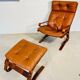 Vintage scandinavian cognac lounge chair by oddvin rykken 1960s