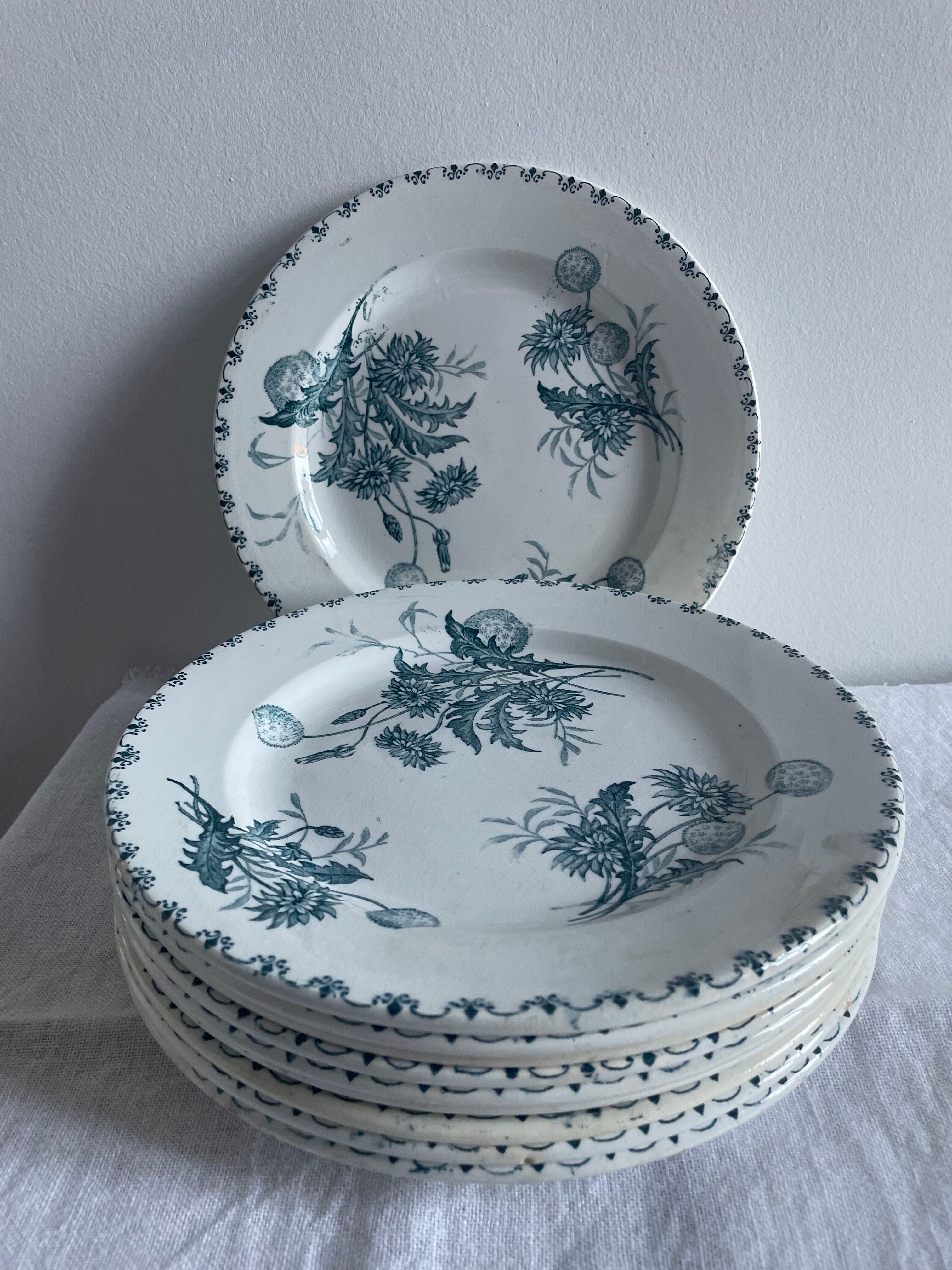 Set of 10 flat plates Terre de Fer XIXth, "Madrid"