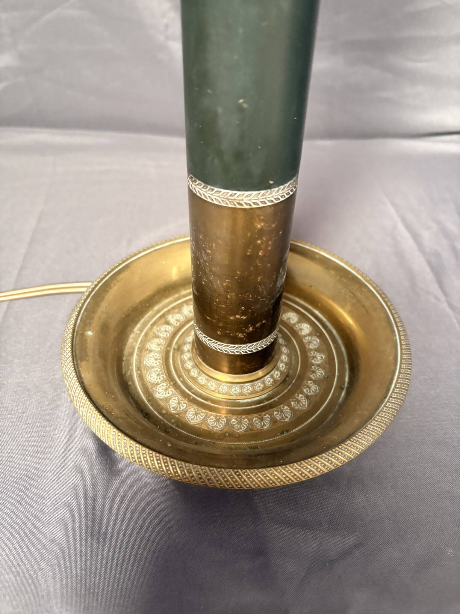 Antique Empire Column Lamp Base Brass Gilded Green Candle Holder Chandelier 4