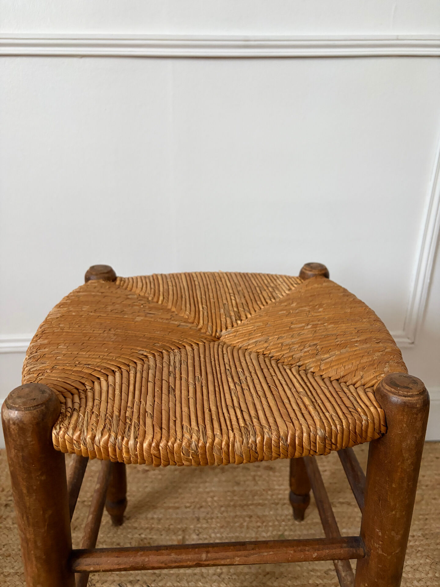 Straw seat wooden stool