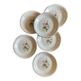 Set of 6 vintage flat plates - Pompadour de Gien