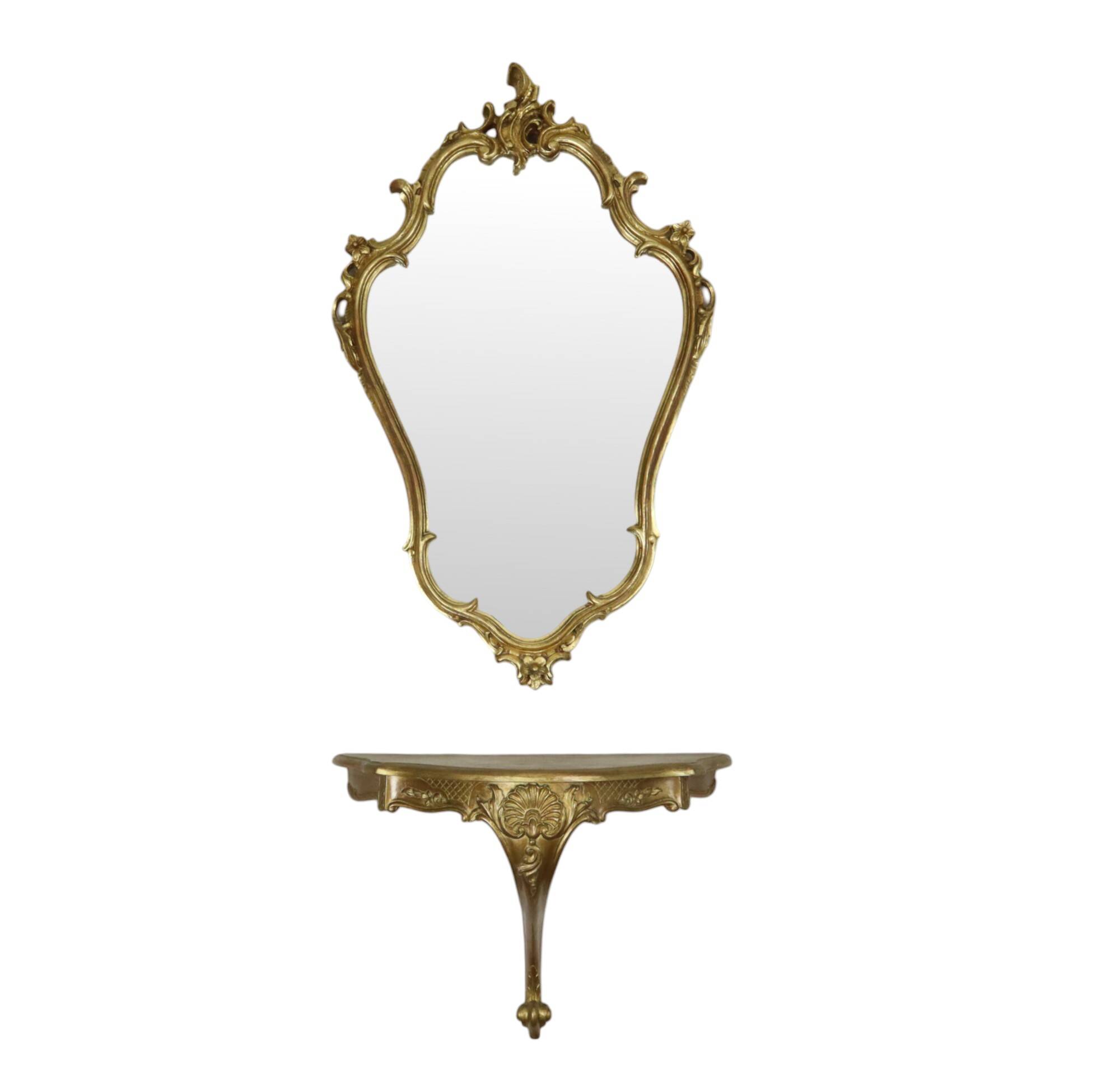 Gilded Rococo Style Mirror With Console Acanthus France