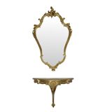 Gilded Rococo Style Mirror With Console Acanthus France