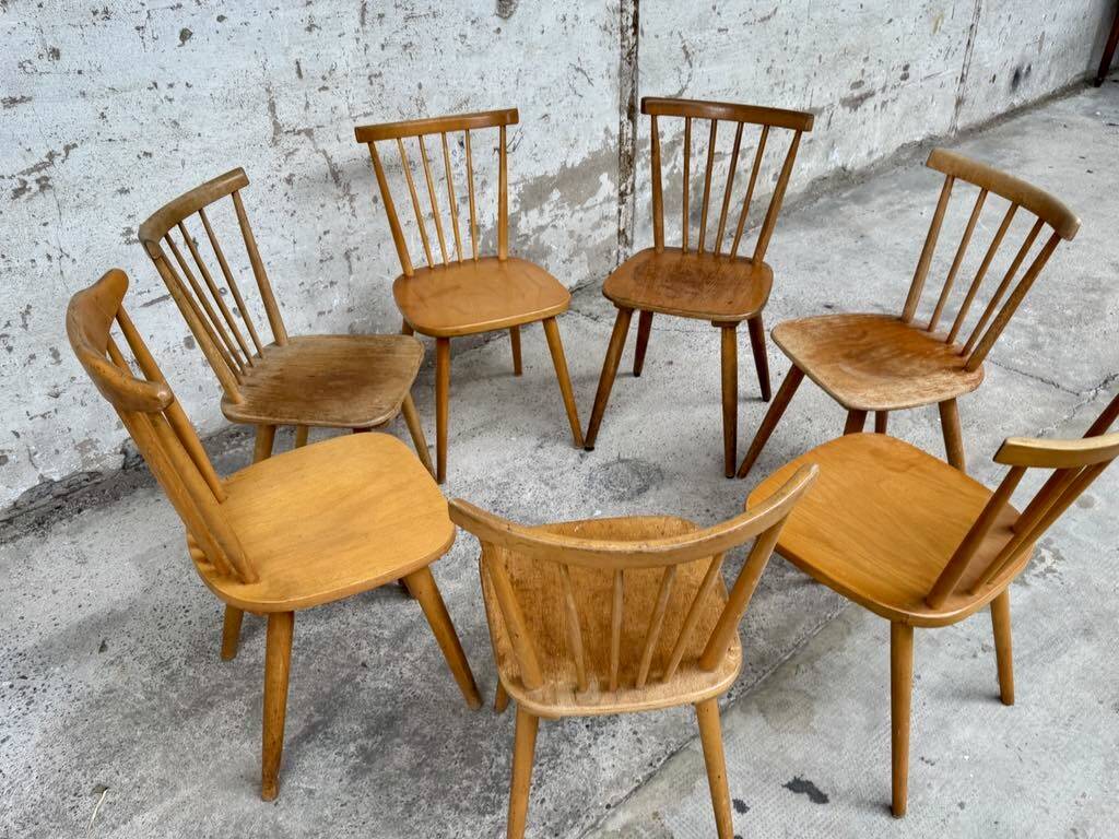 Set of 7 antique bistro chairs