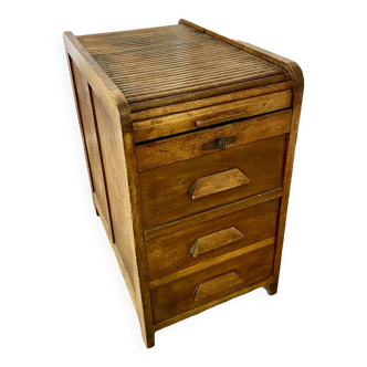 Oak curtained filing cabinet - 1950s