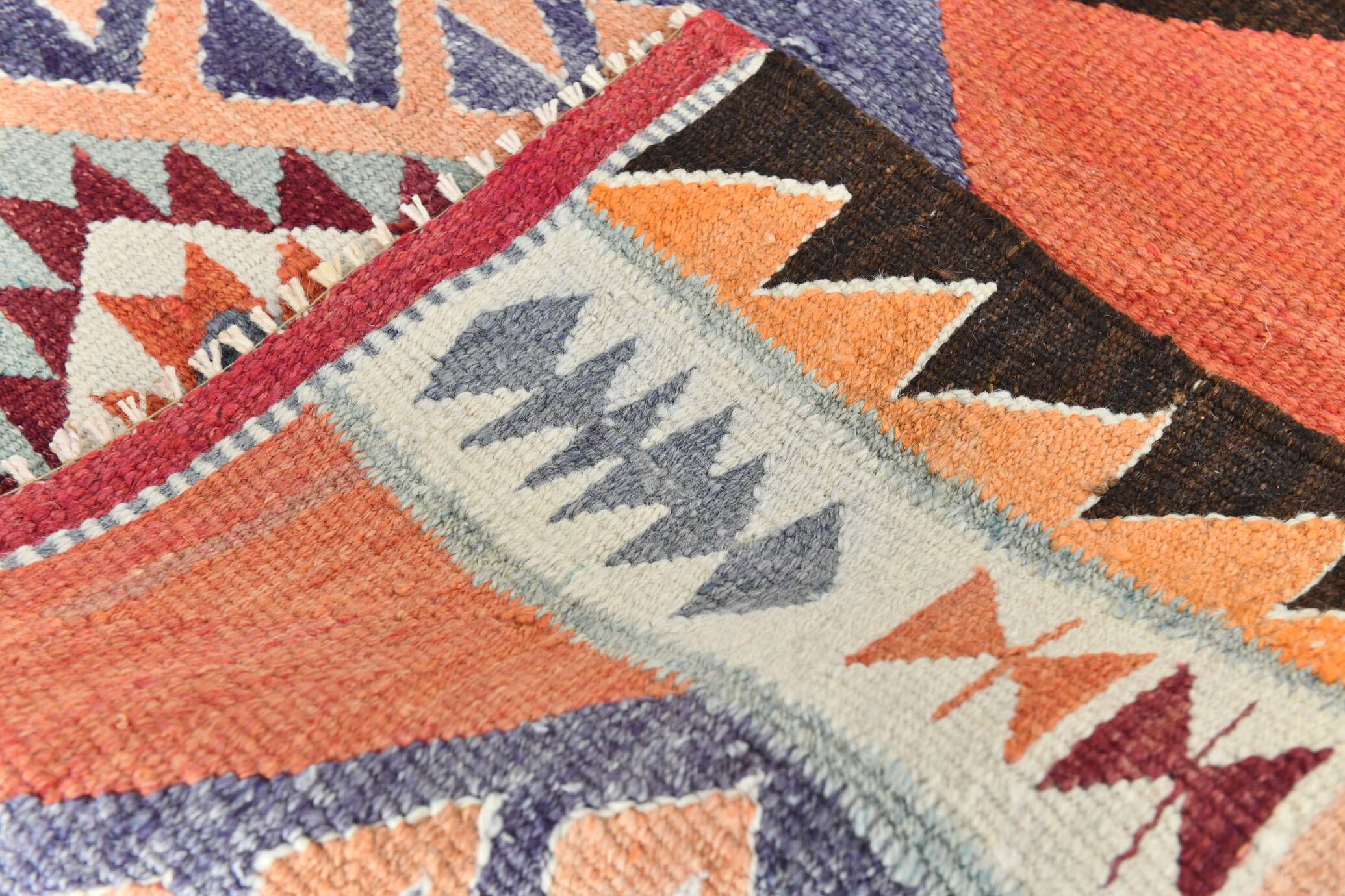 3x10 Turkish Orange & Burgundy Kilim Runner Rug, 92x302Cm
