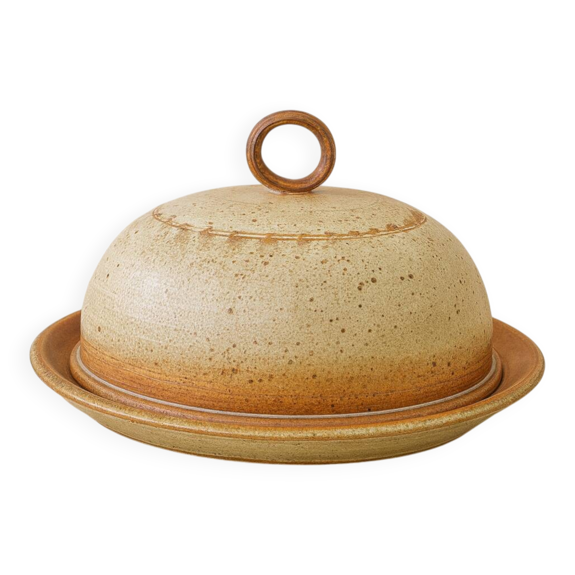 Handcrafted stoneware cheese dome with its base - 1970s/80s