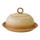 Cloche à fromage artisanale en grès pyrité avec son plat, années 70-80