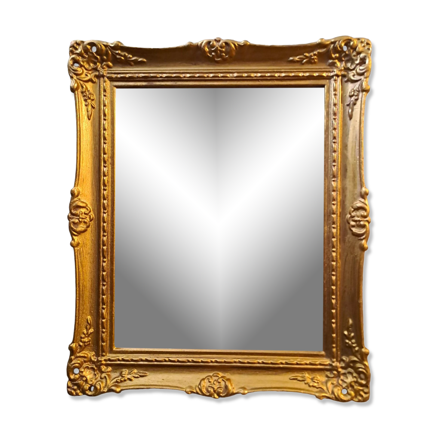Mirror rectangular wood base and plaster moldings 1920 32x38cm