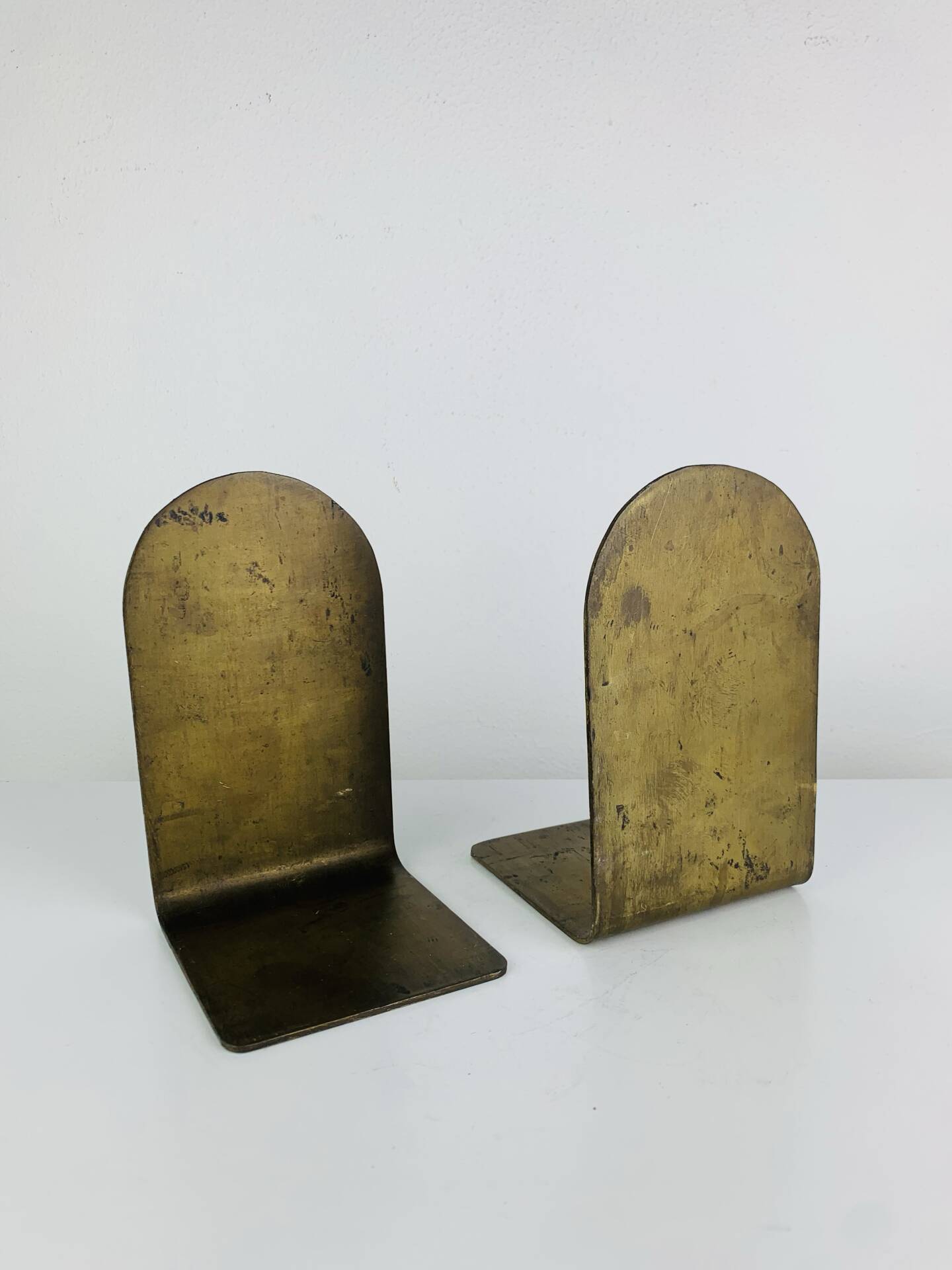Pair of minimalist vintage raw brass bookends