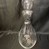 Crystal wine carafe with pewter decor and 20th century tasting stopper