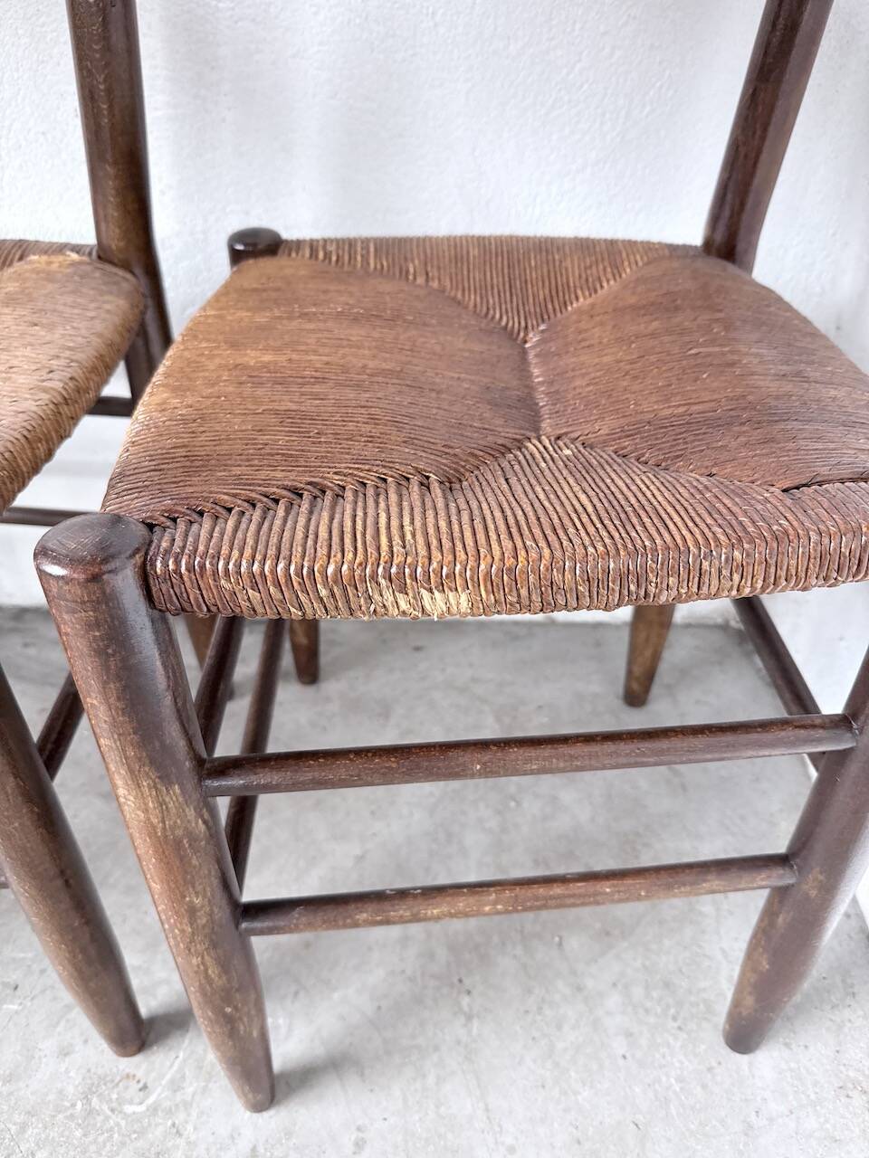 Set of 6 straw and oak Beauche chairs.