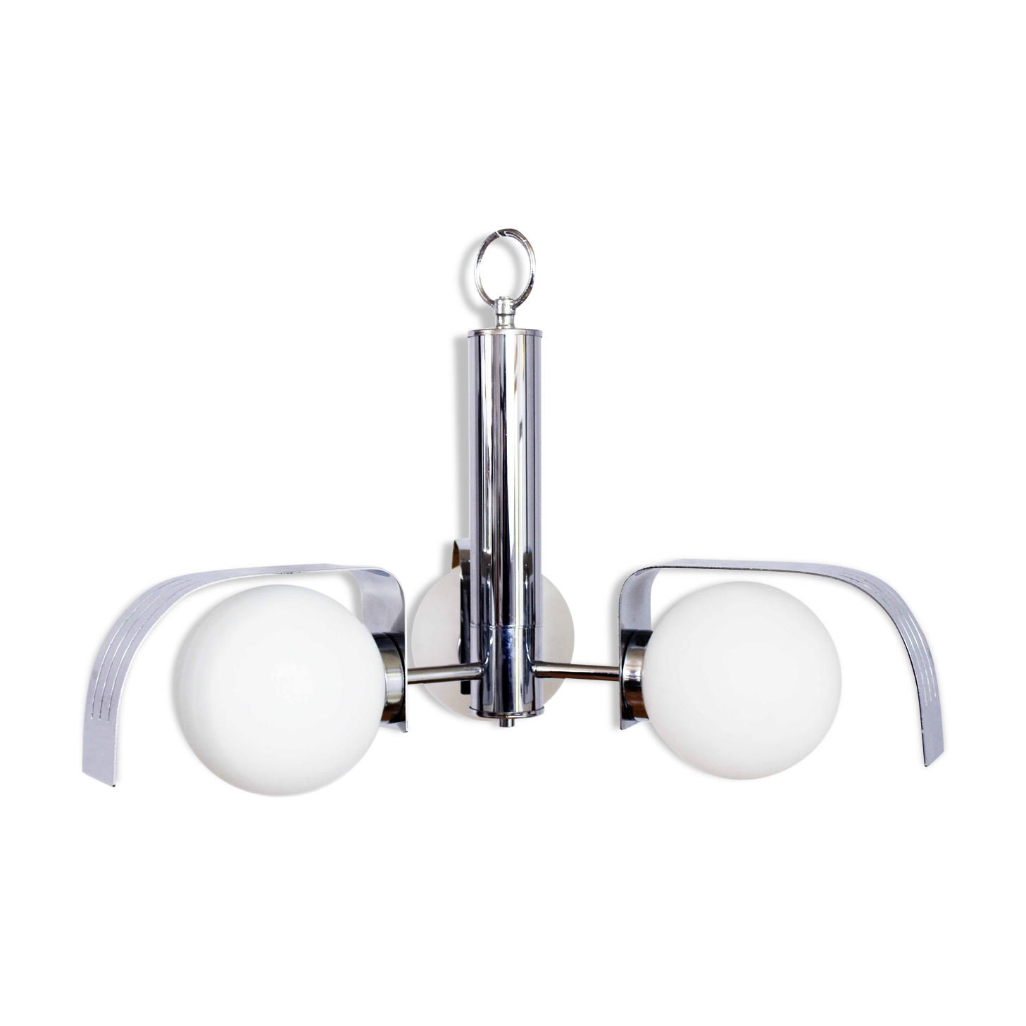 3-opaline sputnik and chrome metal hanging lamp 1970