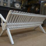 Banc de Jardin pliant en hêtre laqué blanc d'origine vintage  1950
