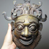 Vintage bronze African mask from Bamoun, Cameroon.