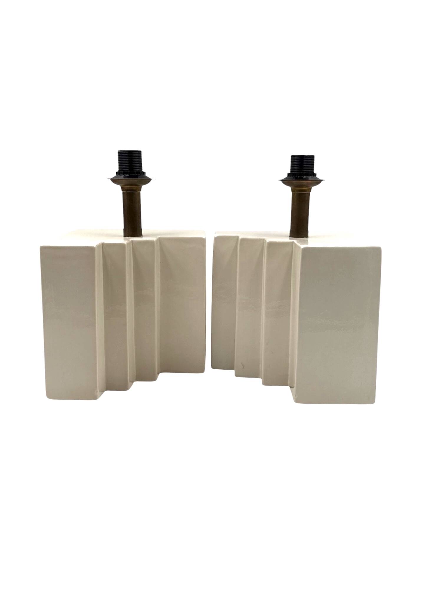 Hollywood regency set of 2 ceramic table Lamps, France 1970s