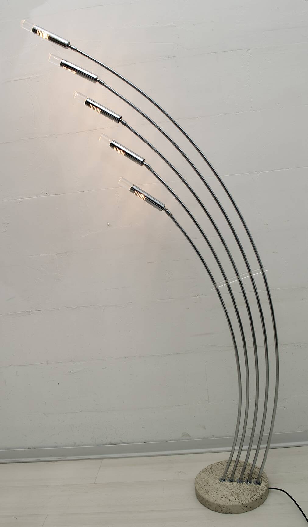 Midcentury Italian Arched Floor Lamp 5 Lights Chrome Metal and Lucite, 1960