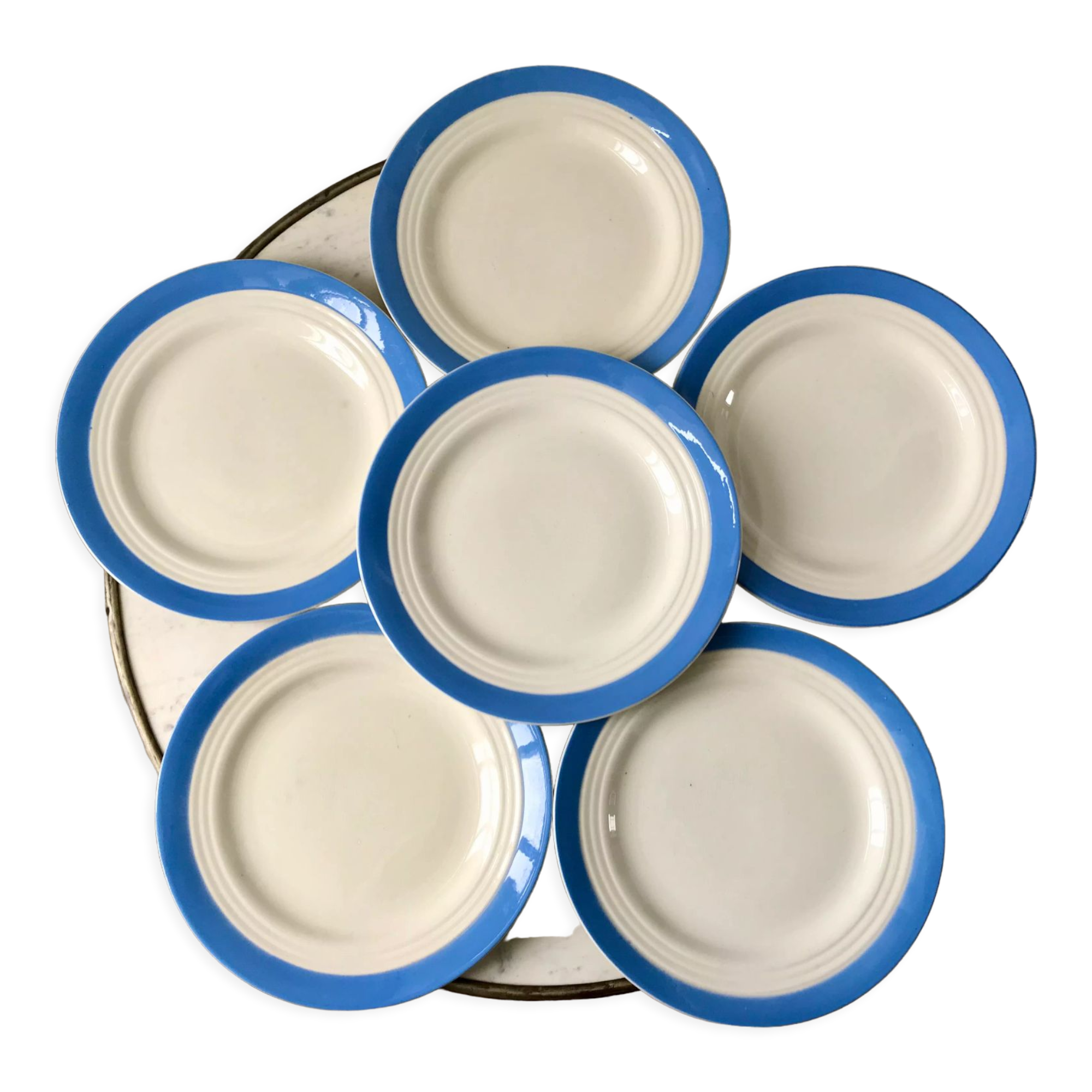 lot of 6 flat plates sky blue Saint-Amand model "Languedoc" 50s