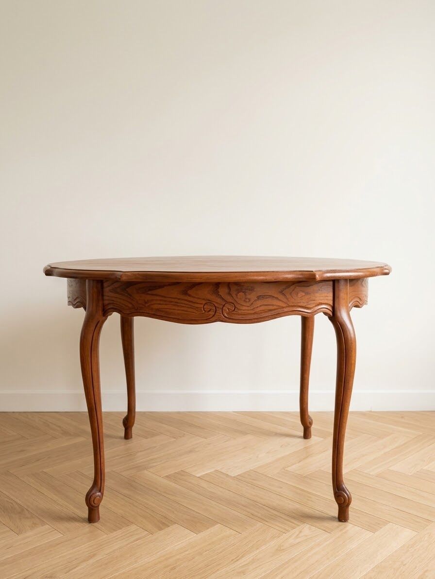 Round extendable oak dining table