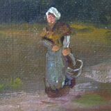 Painting "Landscape with the stork" by Th. Linsyer XIXth