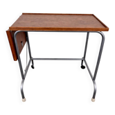 Side table on wheels with a mobile extension in teak and metal, Denmark, 1960.