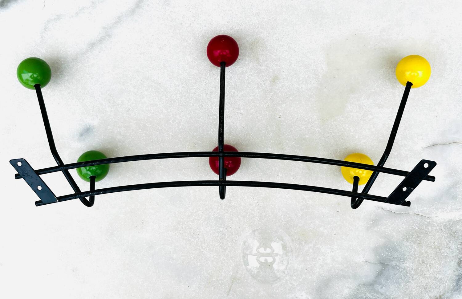 Vintage coat rack with 6 ball hooks 1960