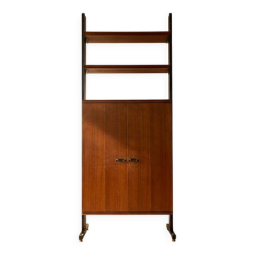 Unité murale modulaire moderne du milieu du siècle, cabinet en placage et métal noir, années 1960, Europe
