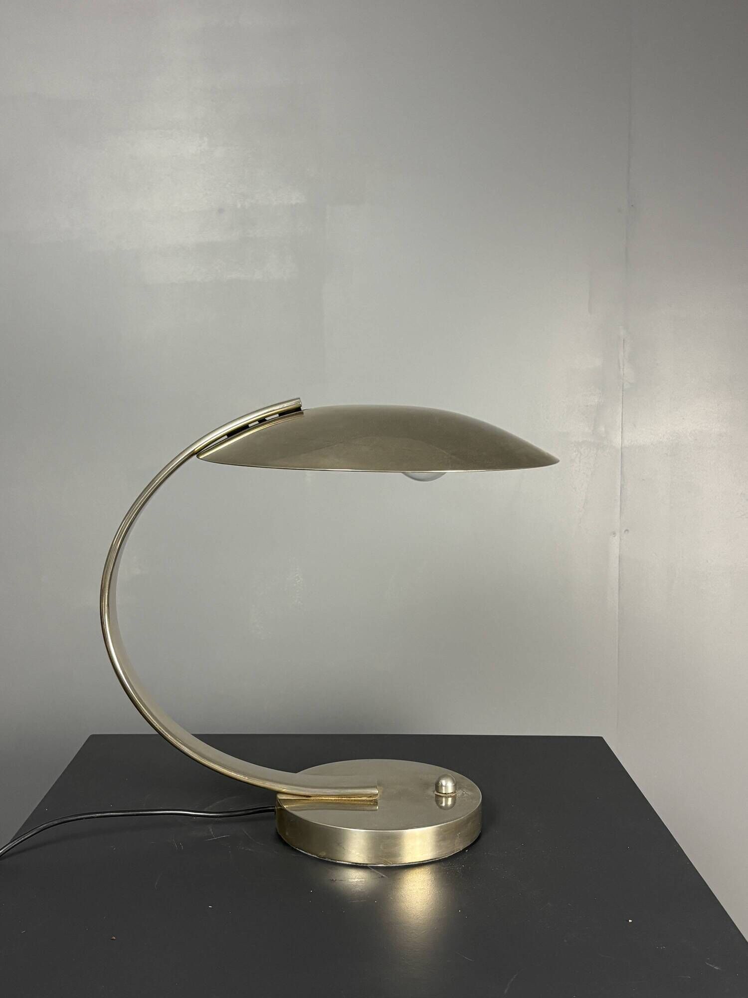 Art deco modernist arc desk or table lamp by Disderot, Soka, France, 1970s