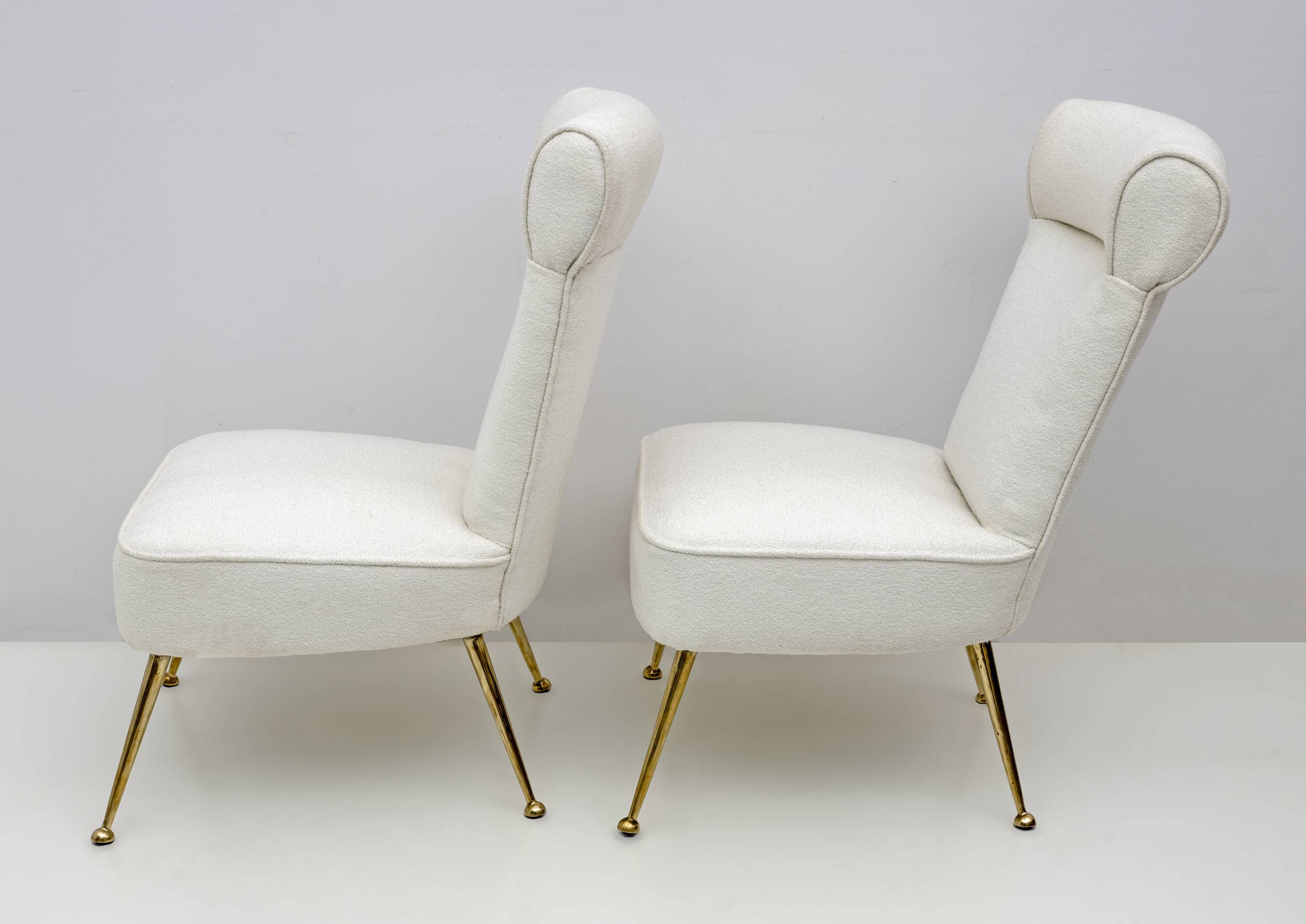 Pair of Gigi Radice Mid-century Modern Boucle Small Armchairs by Minotti 50