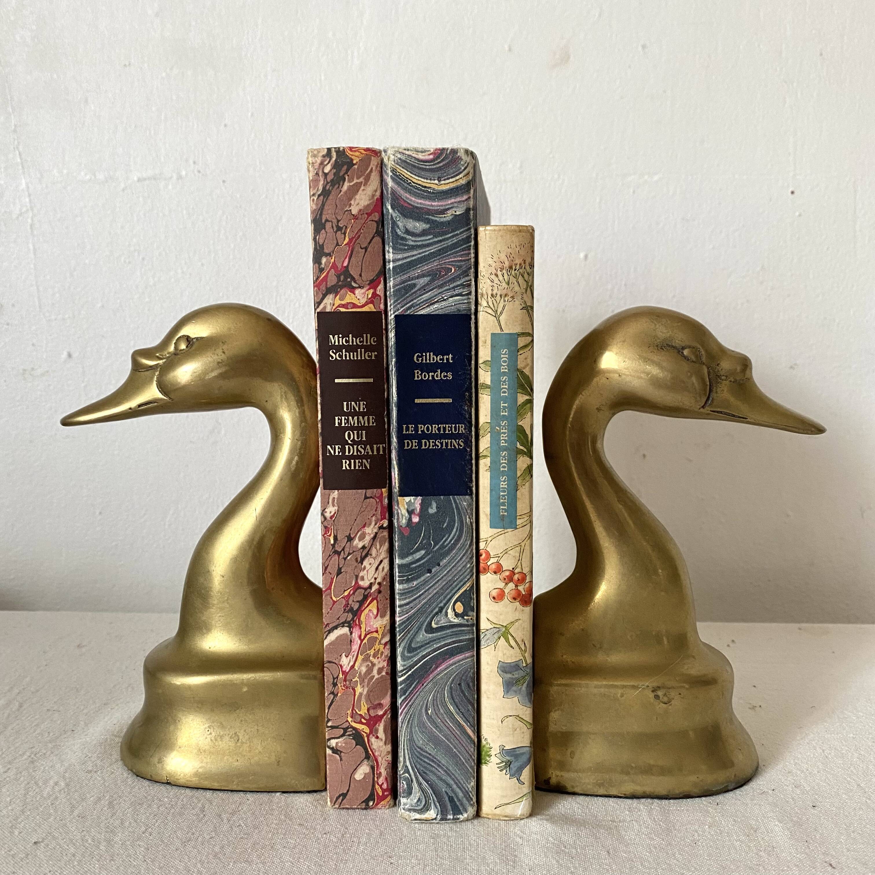 Pair of brass swan bookends