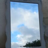 Antique Louis XV style mirror in solid oak with grey patina, 131cm.