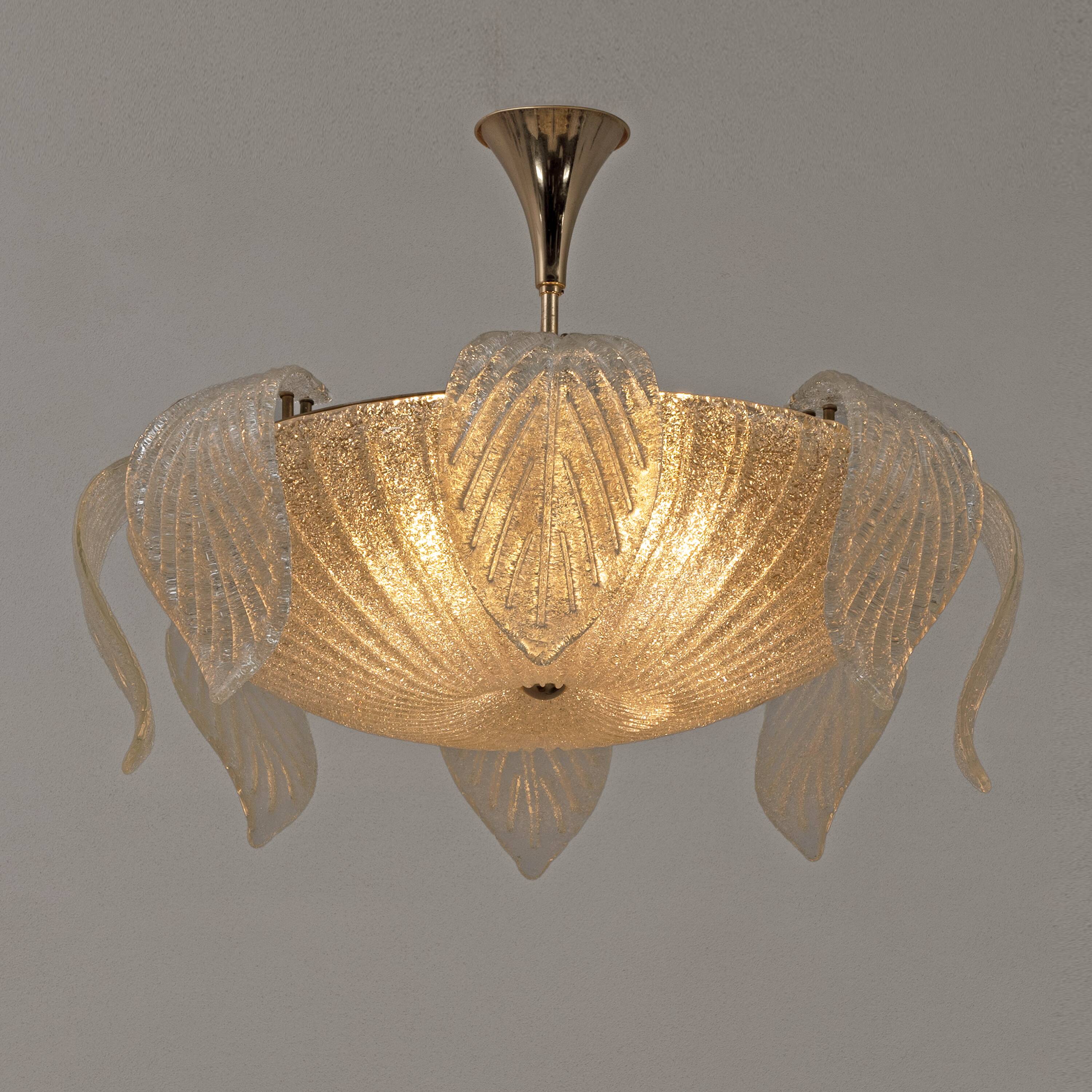 Vistosi Mid-Century Modern Italian Murano Glass and Brass Chandelier, 1960