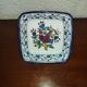 Old square dish square cut in polychrome glazed ceramic Nabeul Tunisian with bird decoration