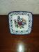 Old square dish square cut in polychrome glazed ceramic Nabeul Tunisian with bird decoration