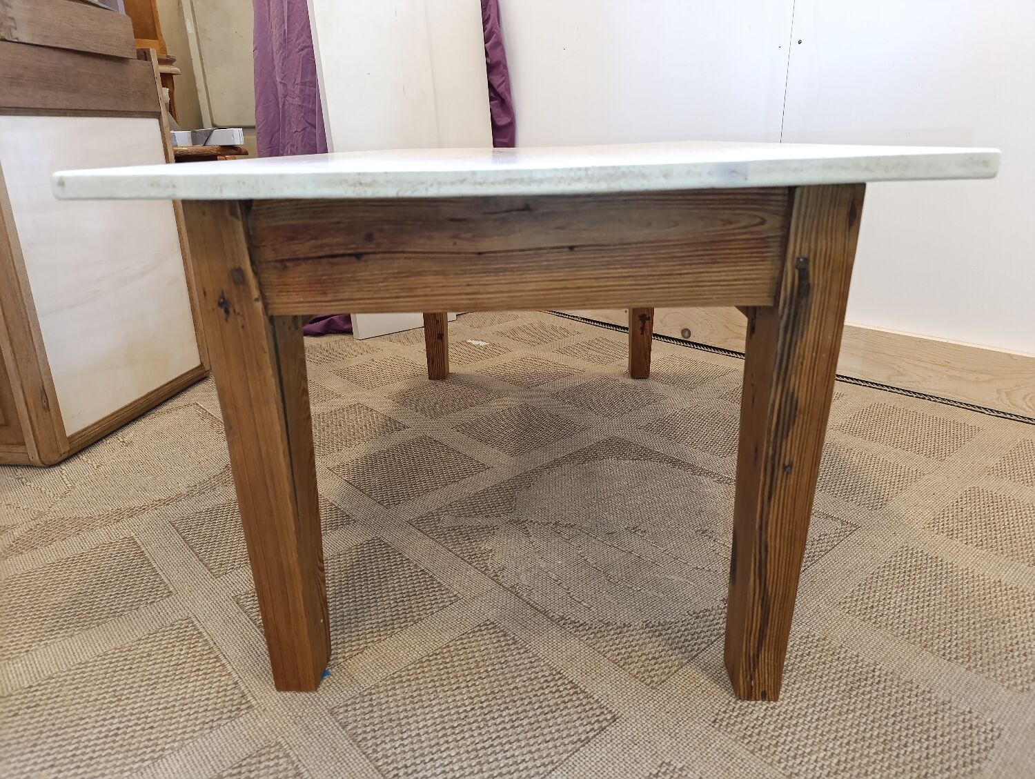 Farmhouse style coffee table, pitch pine base