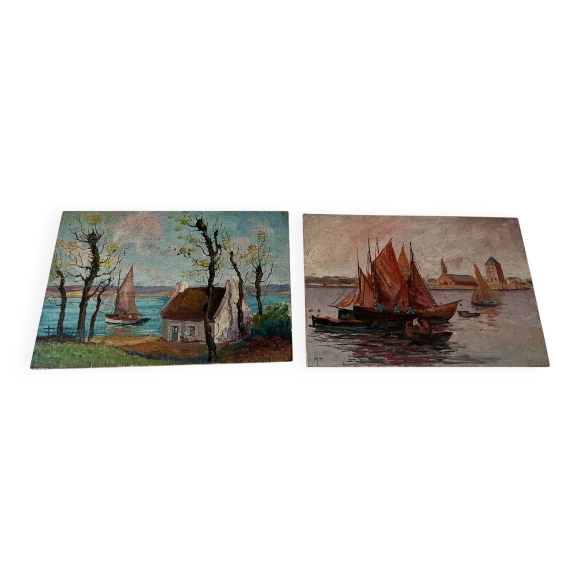Pair of seascape paintings on panel, Brittany