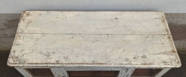 Petite vitrine ancienne en bois blanc