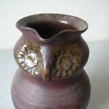 Ancien pichet broc chouette hibou en terre cuite poterie signée déco ferme rétro