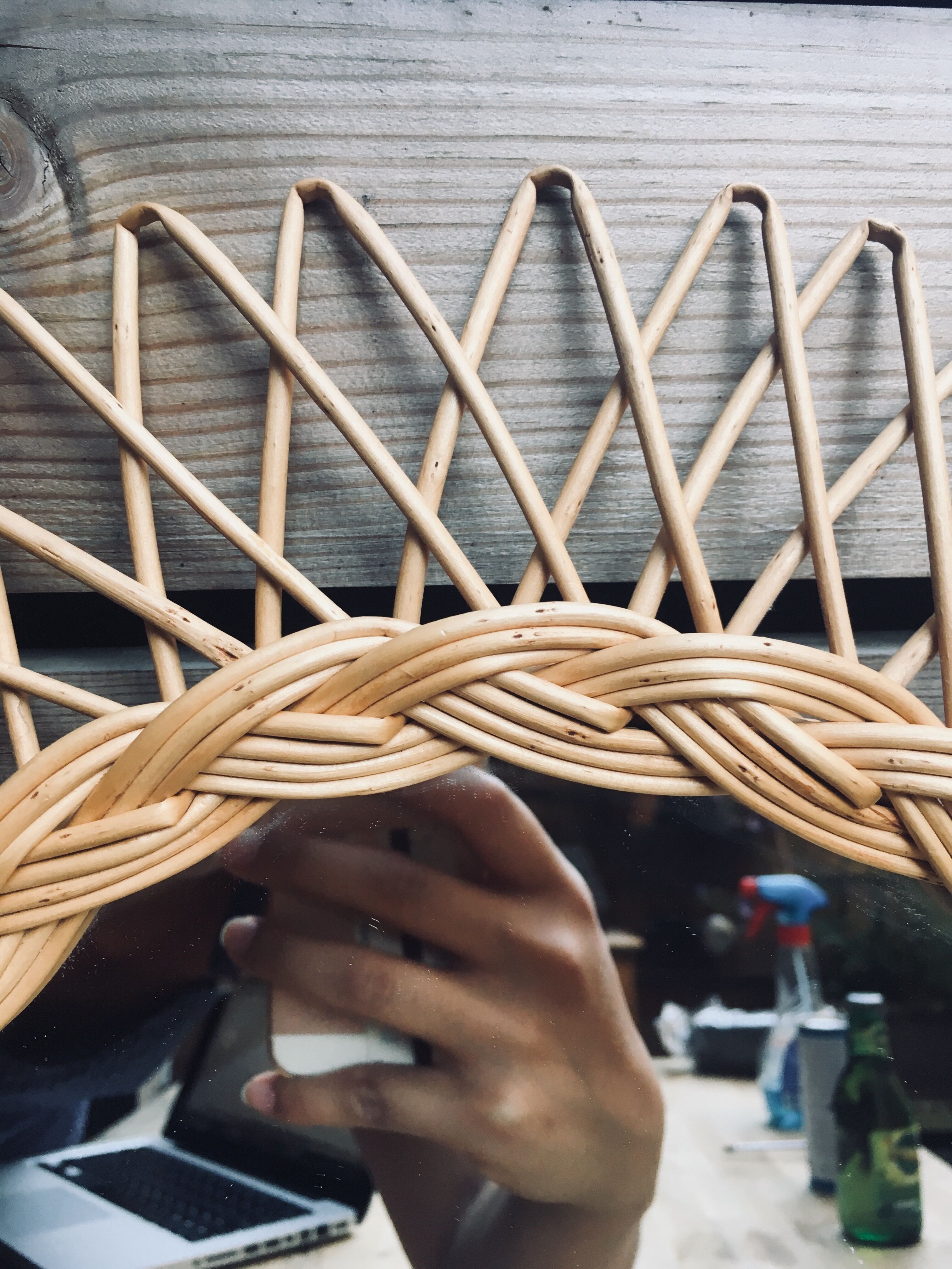 Vintage rattan mirror 37x37cm