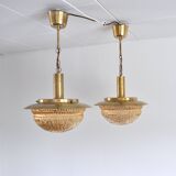 Danish Mid-Century Glass and Brass Chandeliers by Vitrika