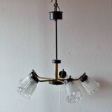 Vintage chandelier in molded glass, brass and steel - 5 branches - 1960s