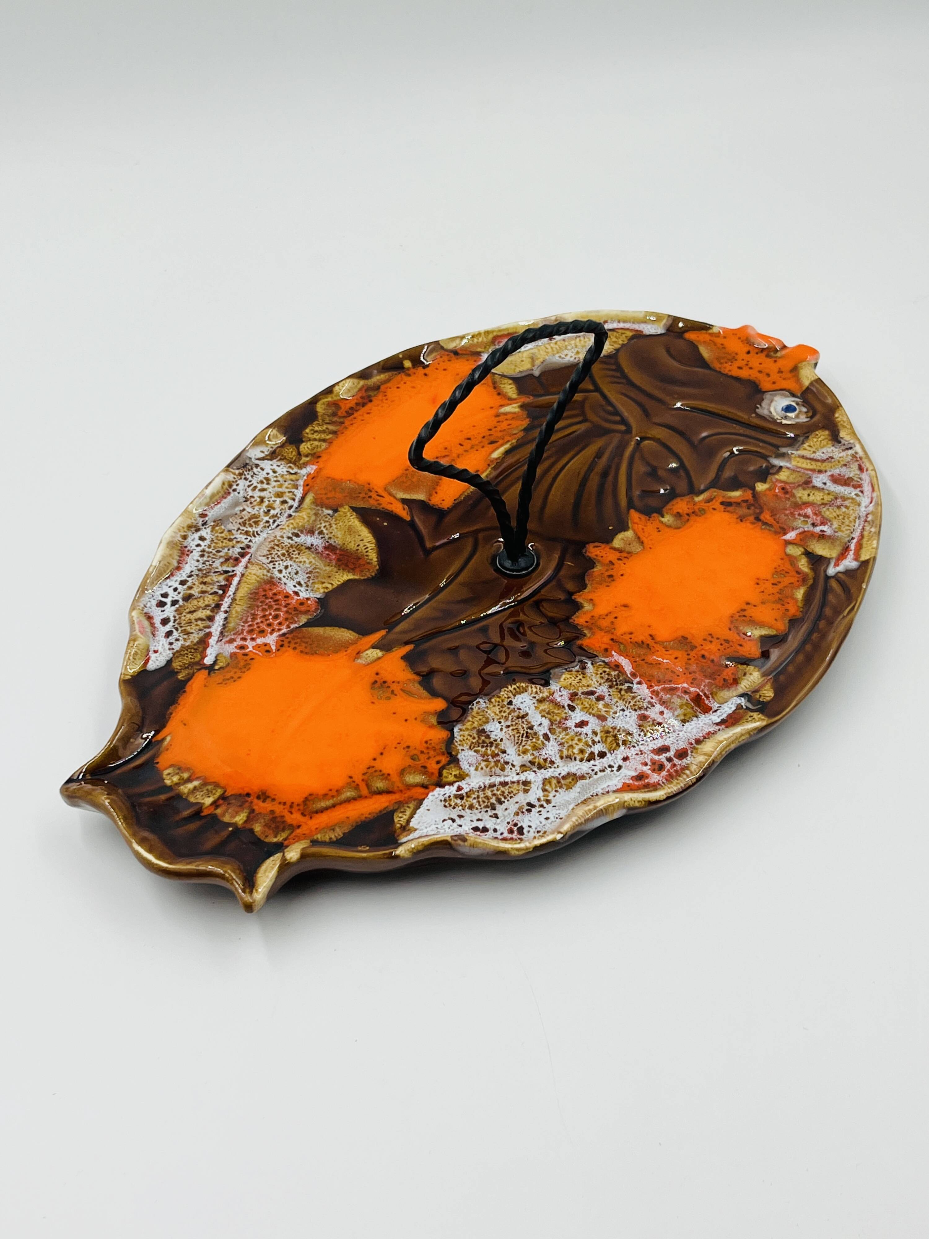 Plat Poisson Vallauris Céramique Vintage Orange