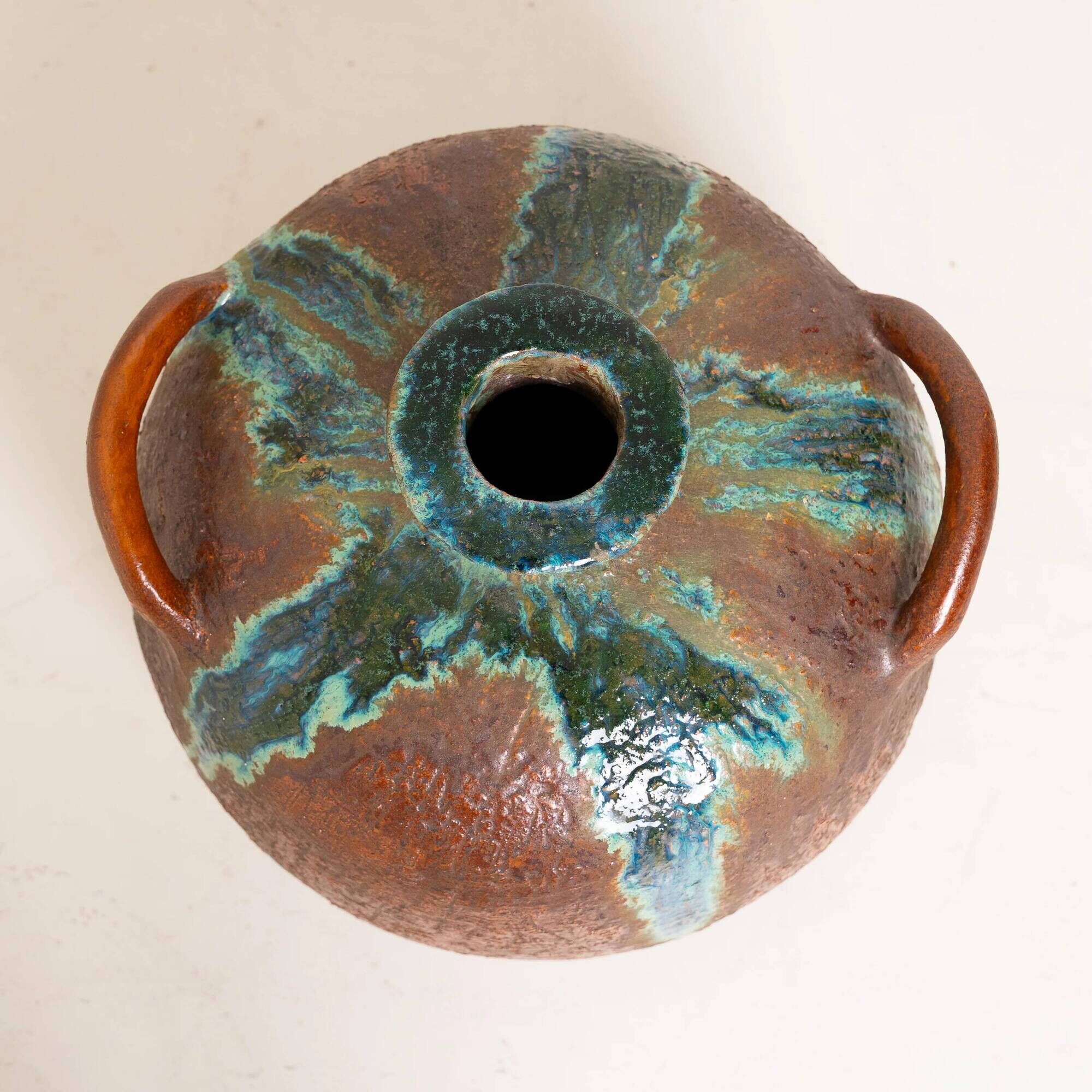 Large Handmade Ceramic Vase with Drip Glaze