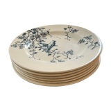 Assiettes signées Luneville modèle Fauvette oiseaux et fleurs bleus