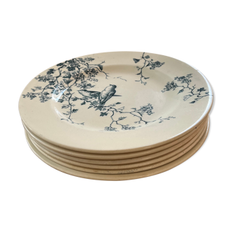 Plates signed Luneville model Fauvette birds and blue flowers
