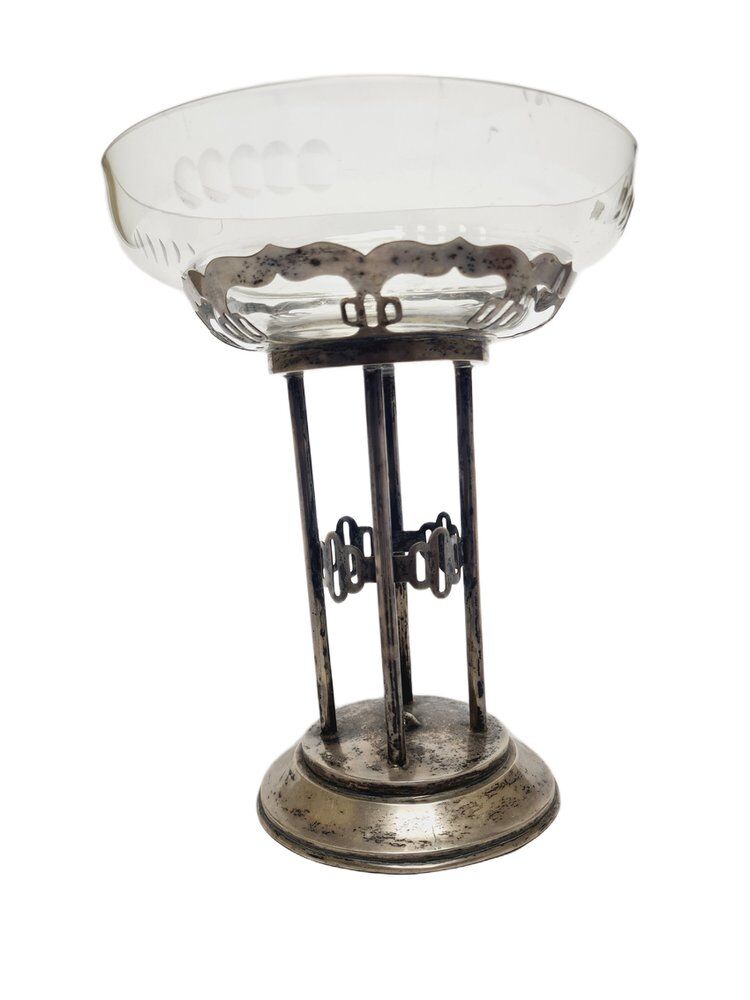 Art Deco Polish silver crystal bowl on stand, 1930s