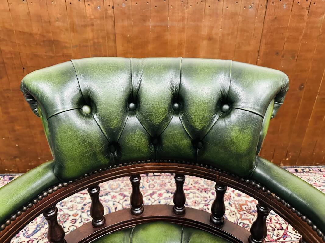 Classic English Green Chesterfield Captain Chair